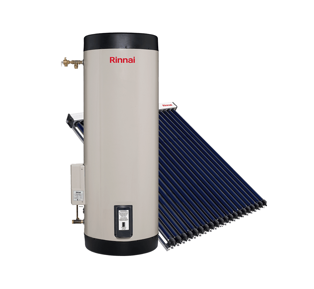 Rinnai Prestige Solar Electric Boosted Hot Water Storage Tank + Evacuated Tubes