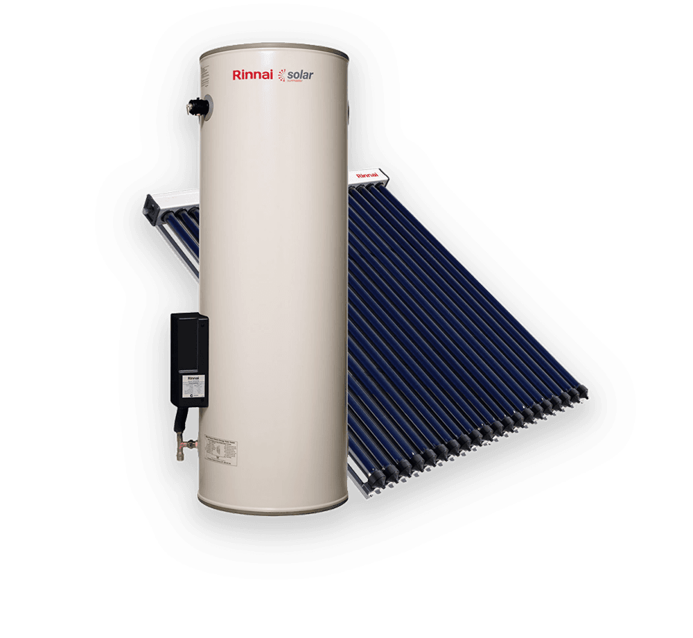 Rinnai Sunmaster Solar Gas Boosted Hot Water Storage Tank + Evacuated Tubes