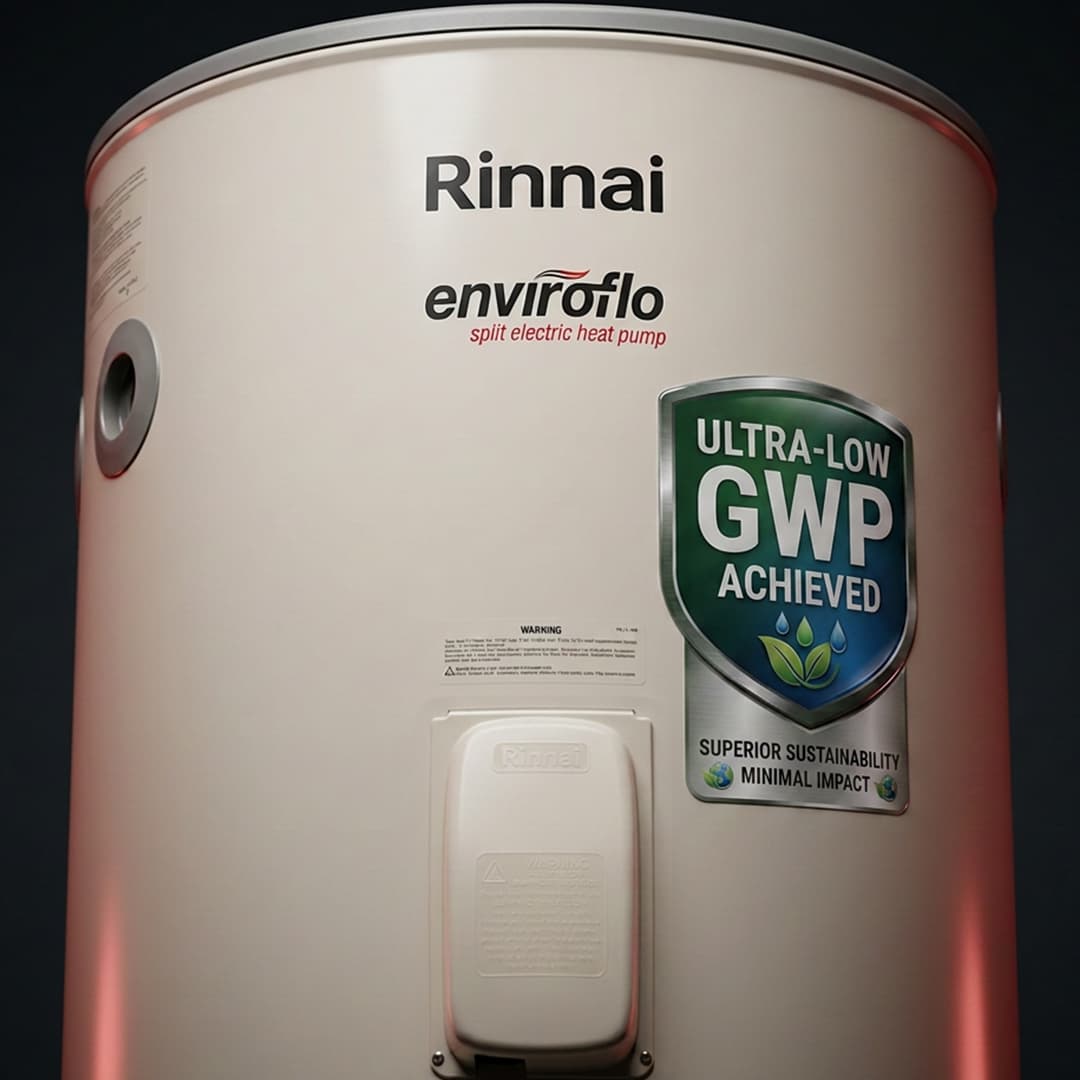 Rinnai Enviroflo Split Heatpumps uses refriderant known for its ultra low GWP