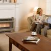 Rinnai 2001 Inbuilt Space Heater Gas Flued Beige Lifestyle Insitu Family room couple on couch