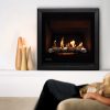 Rinnai 650 (600mm) Gas Fire Pebble Stones - Matte Black Frame Insitu Wall Family Room Relaxing
