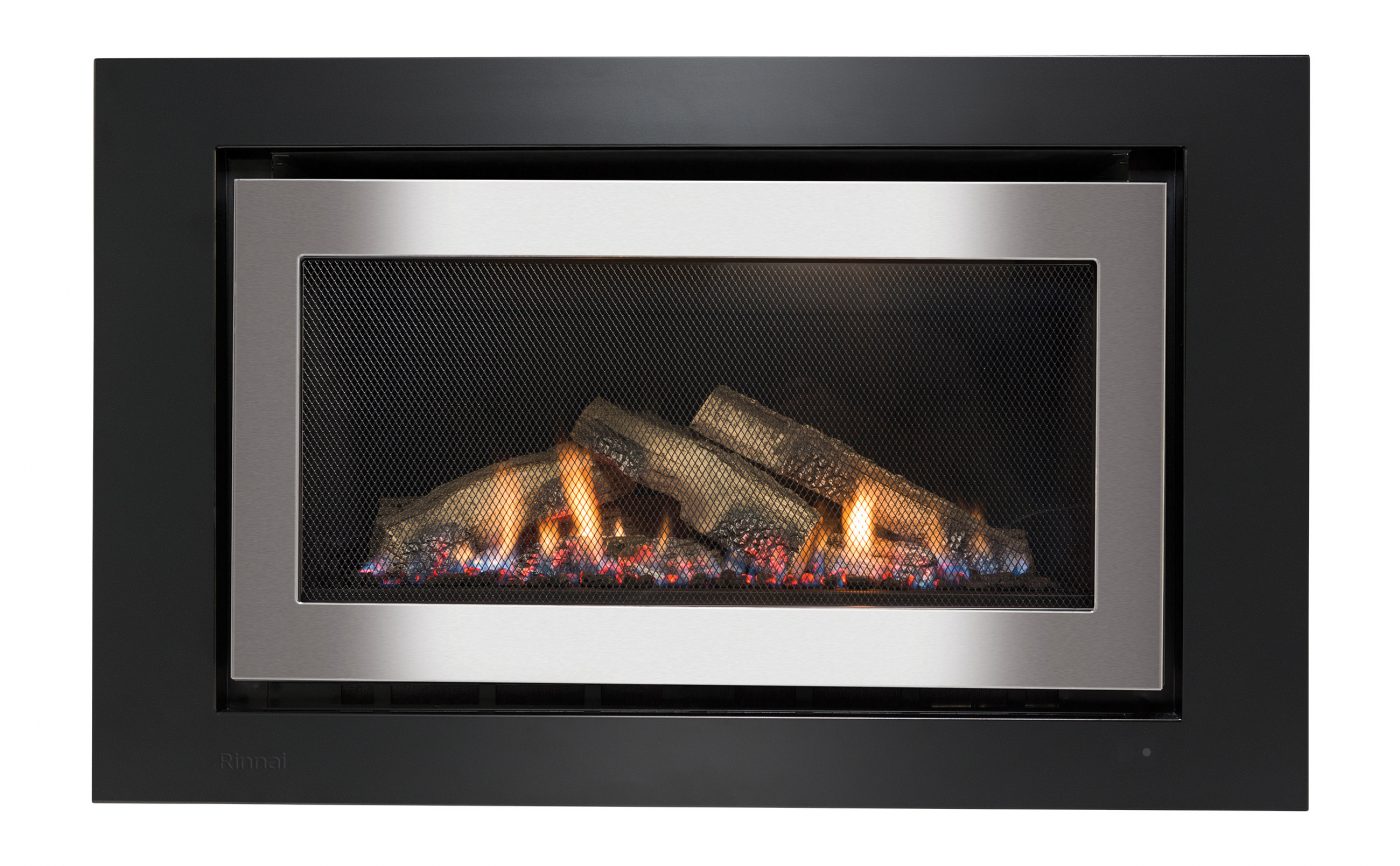 Rinnai 950 Evolve Gas Fire Log Set - Stainless on Black Frame (Safety Mesh)