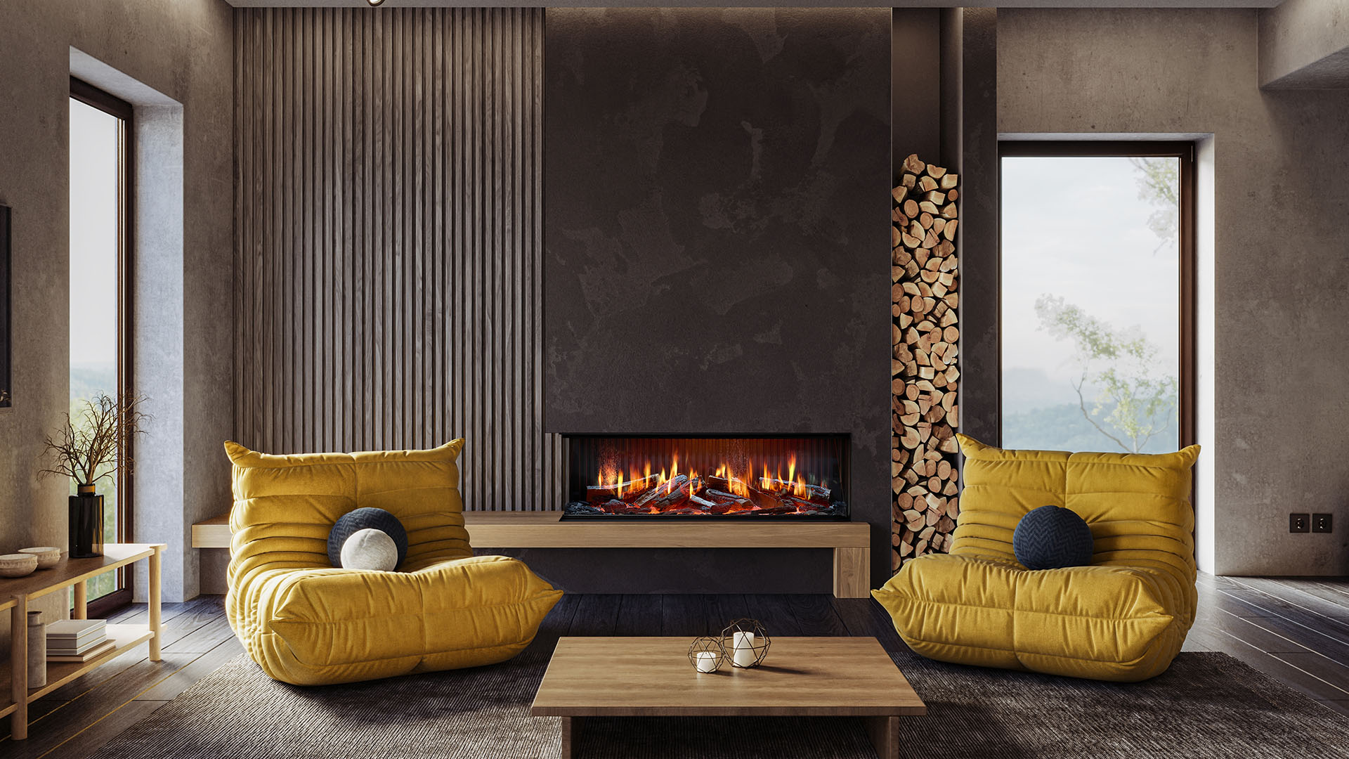 Rinnai EL 1300 Electric Fire (lifestyle - corner install)