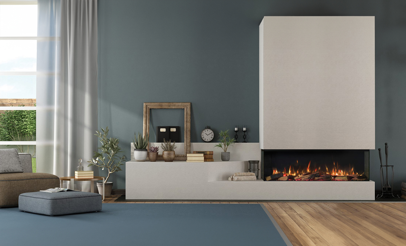 Rinnai ES 1300 Electric Fire (lifestyle - blue wall)