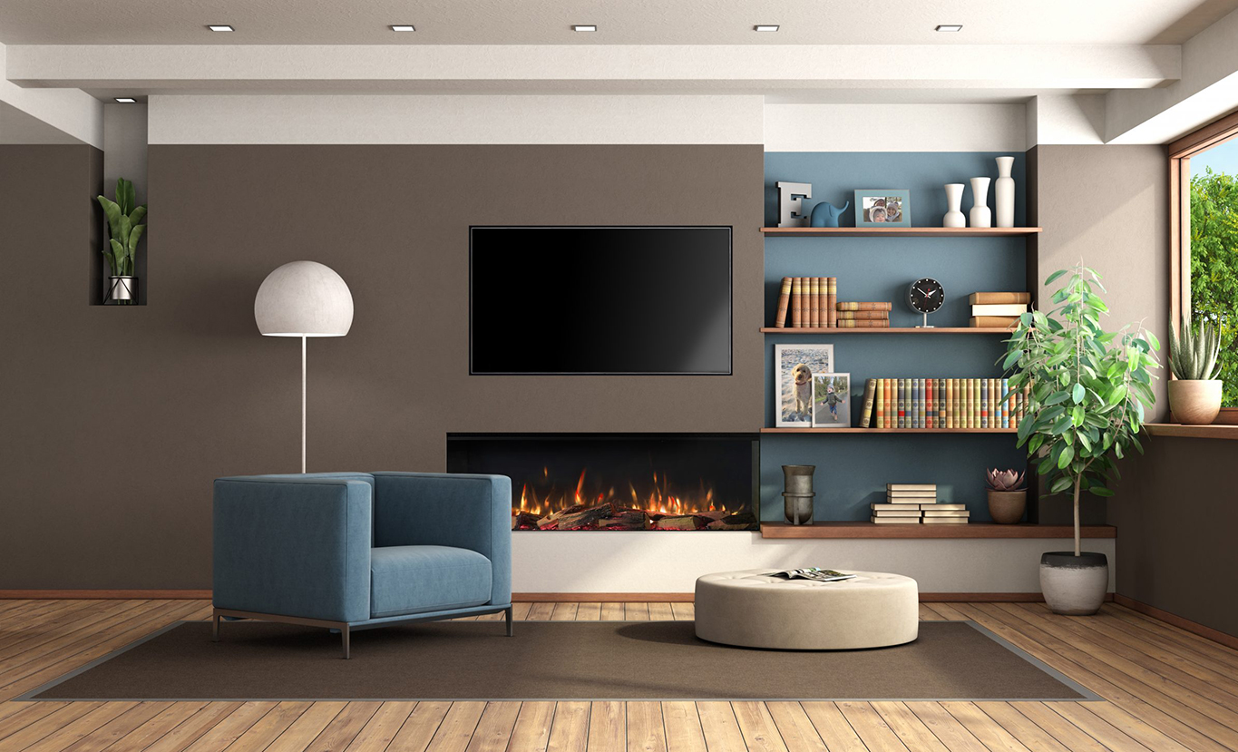 Rinnai ES 1300 Electric Fire (lifestyle - brown wall)