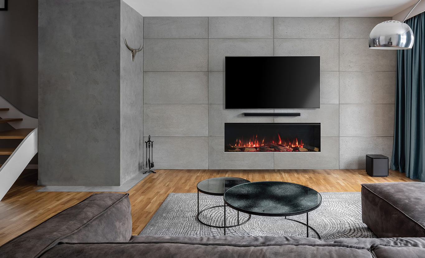 Rinnai ES 1300 Electric Fire (lifestyle - grey wall inset)