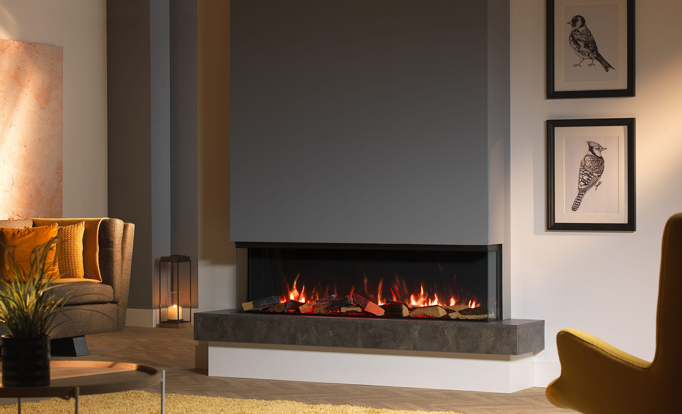 Rinnai ES 1800 Electric Fire (lifestyle - blue grey wall)