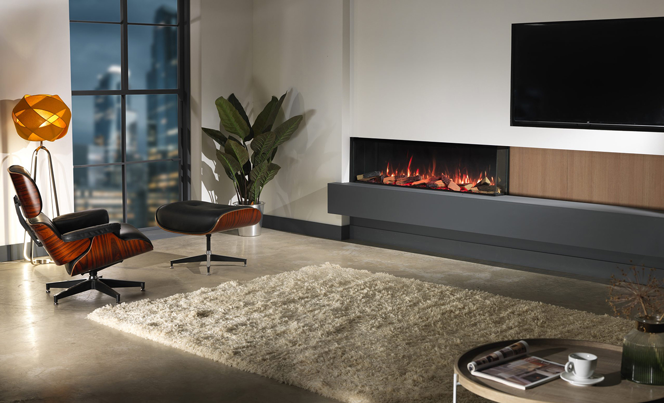 Rinnai ES 1800 Electric Fire (lifestyle - inset retro chair)