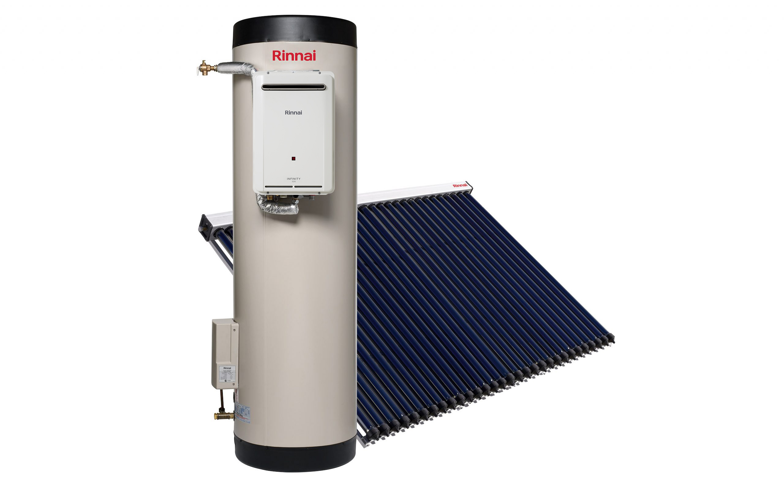Rinnai Prestige Solar Gas Boosted Hot Water Storage Tank + Evacuated Tubes (x30)