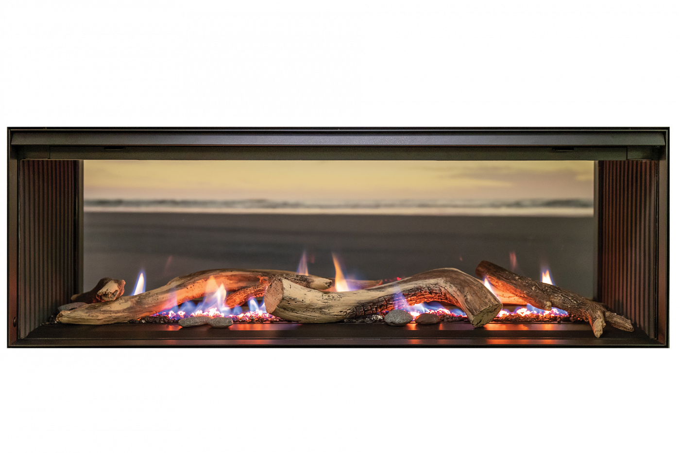 Rinnai Linear LS 1000 Gas Flame Fires Double Sided Logs High Flame