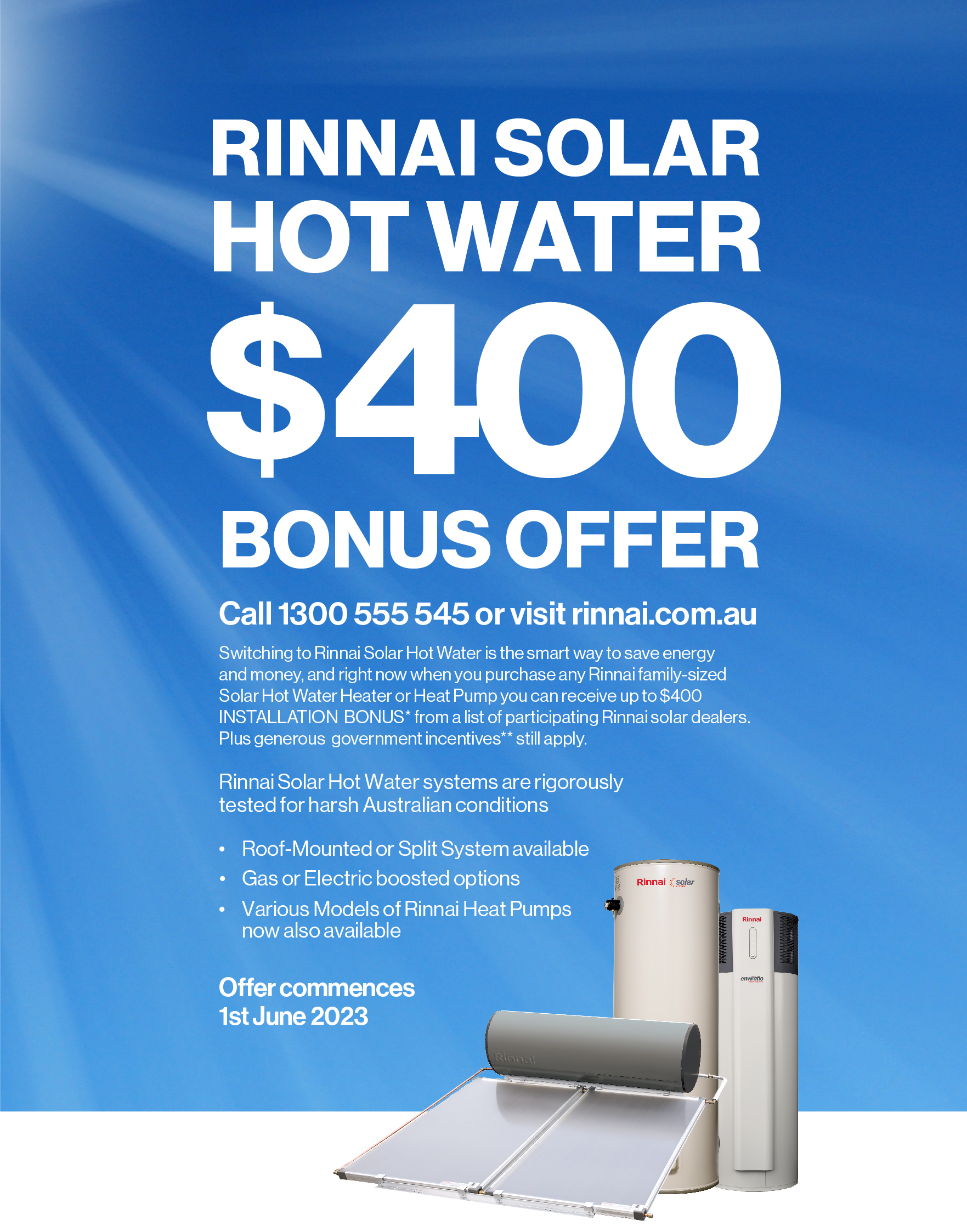 Solar Hot Water 400 Bonus Offer Rinnai