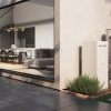 Rinnai Geoflo Hybrid Geothermal Heat Pump 3D Render Perspective Angle view in garden side house