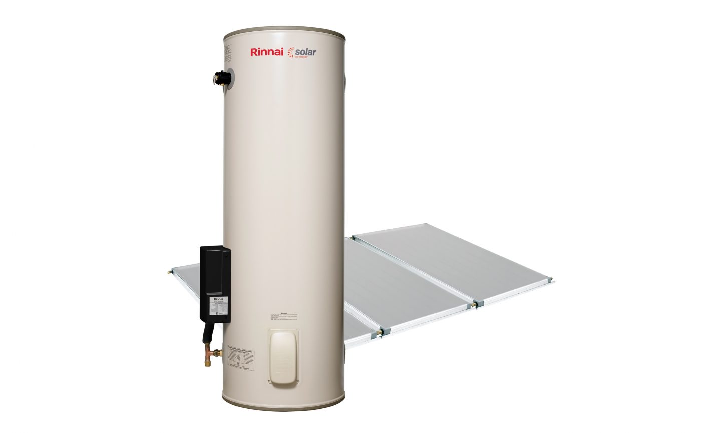 Rinnai Sunmaster Electric Boosted Solar Hot Water Storage Tank - Triple Flat Plate Collector Enduro