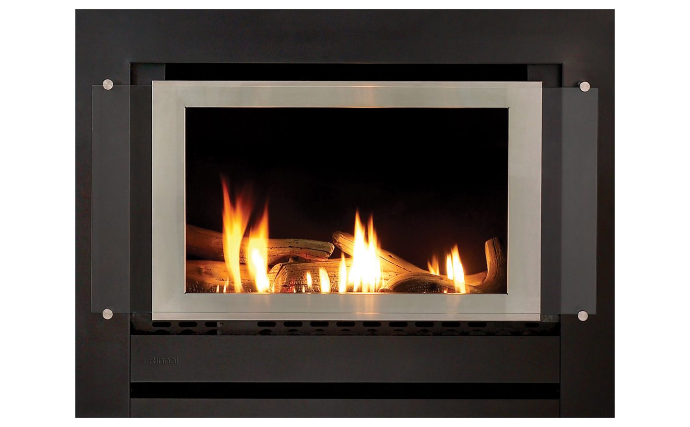 Rinnai Sapphire Built-In Gas Fire Log Set 2 Stainless Steel on Black